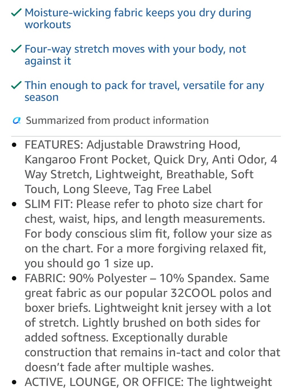 32 Degrees Men's Cool Lightweight Long Sleeve Hoodie Tee, Quick Dry, Anti Odor, - Picture 8 of 8